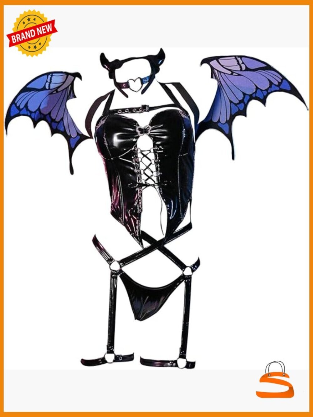 Sexy Butterfly Gothic Lingerie Set with Wings and Gloves - Picture 1 of 6